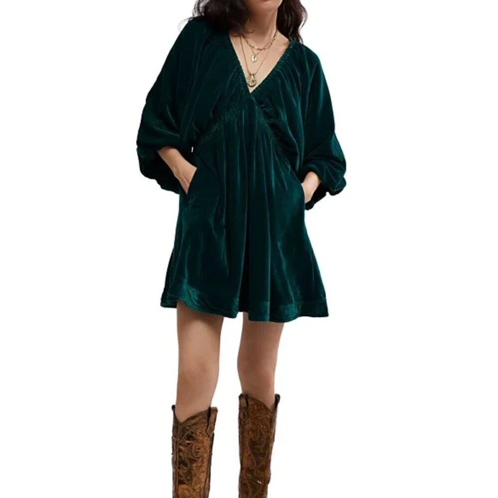 Free People Portia Velvet Mini Dress XS Emerald Green NWT